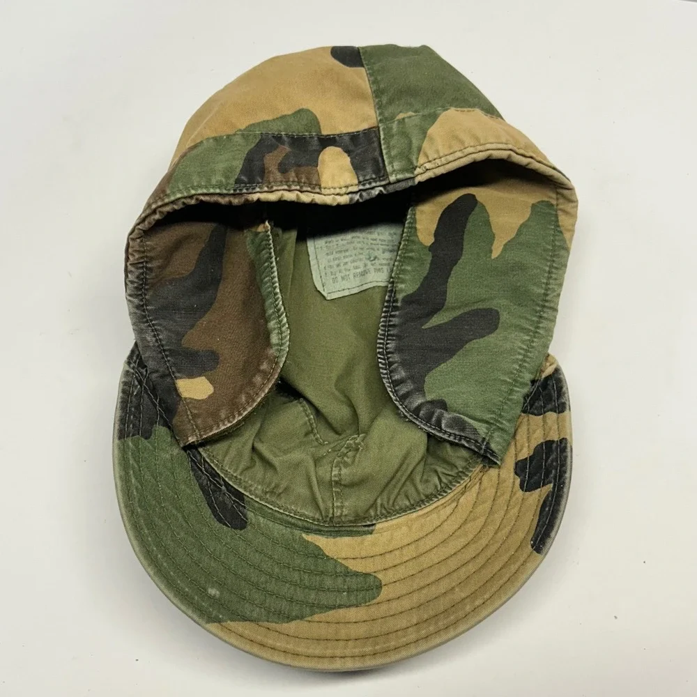 Military Woodland Camo Patrol Cap Green Unisex 7 1/8 Vintage Army BDU Field Hat